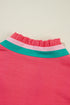 Southern Belle Colorful Trim V-Neck Puff Sleeve Blouse
